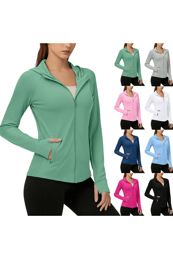 Rash Guard for Women UPF 50+ Sun Protection Long Sleeve Zip up Hoodies Solid Color Lightweight Quick Dry Hiking Workout Jackets S-2XL
