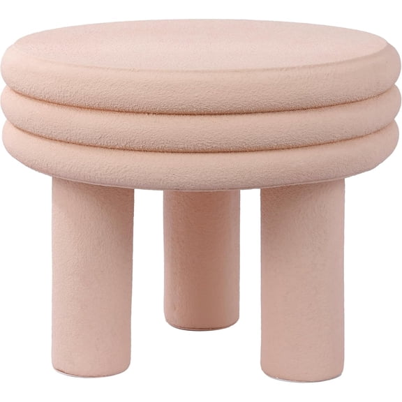 Rashida 18" Modern Round Polyresin Indoor Outdoor Accent Side Table, Weather Resistant Table with Chunky Ribbed Stacked Ring Design and Tripod Pillar Base, Pink Frosted TBL1106B