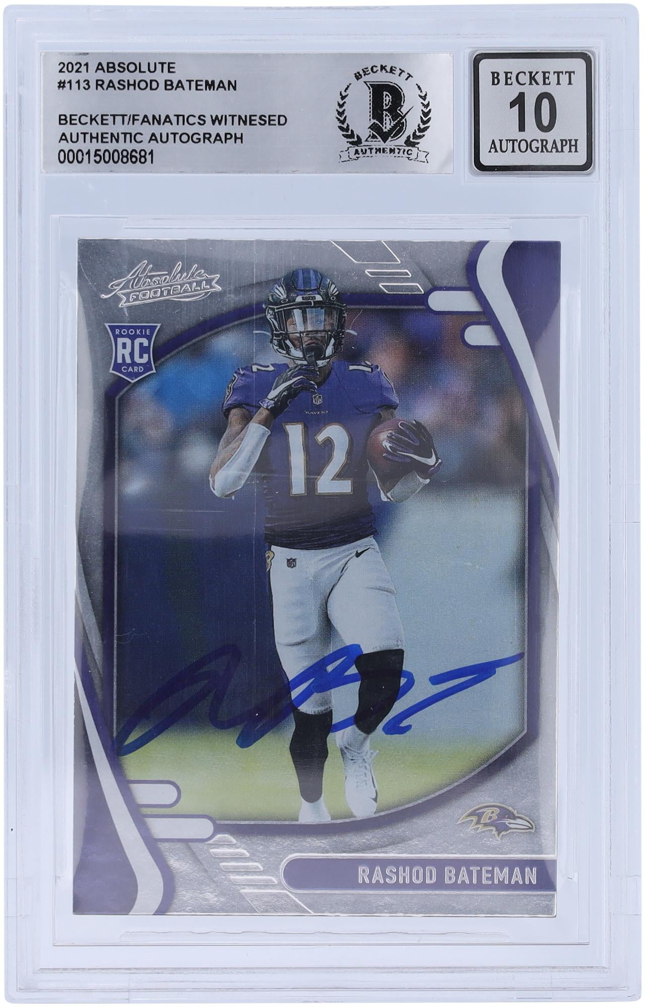Rashod Bateman Baltimore Ravens Autographed 2021 Panini Absolute #113 Beckett Fanatics Witnessed Authenticated 10 Rookie Card - Fanatics Authentic Certified