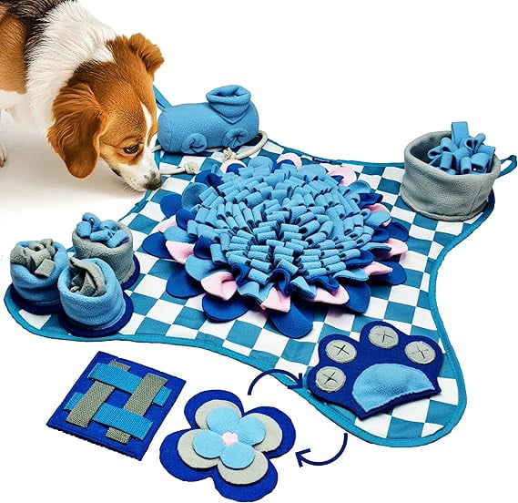 Rasingwell Snuffle Mat for Dogs with Theme Sniffing Mat 23 x 23 inches for All Breeds of Dog Cat, Interactive Puzzle Toy & Enrichment Toys for Dog Stress Relief (Blue)