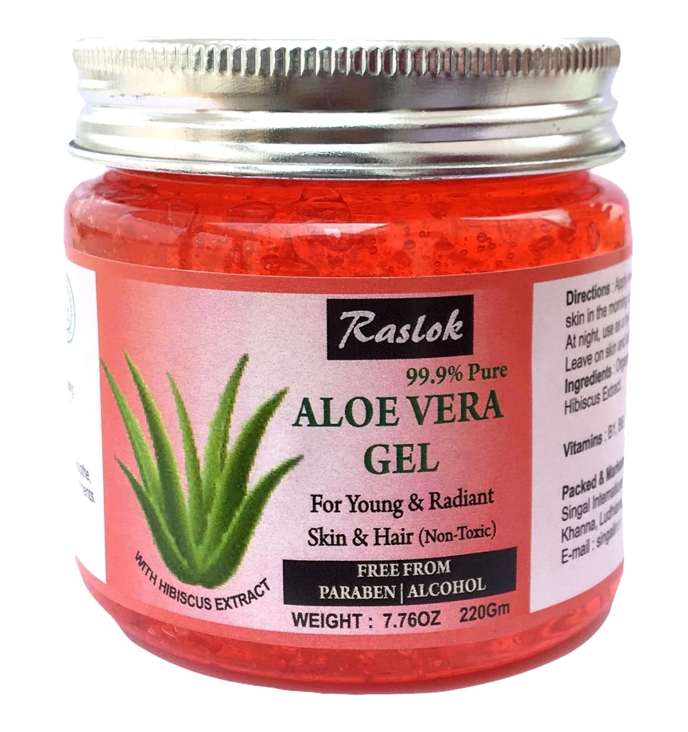 Raslok Aloe Vera Gel, Pure Moisturizing Gel for Face, Skin and Hair,  Hibiscus, 7.76 OZ - Walmart.com