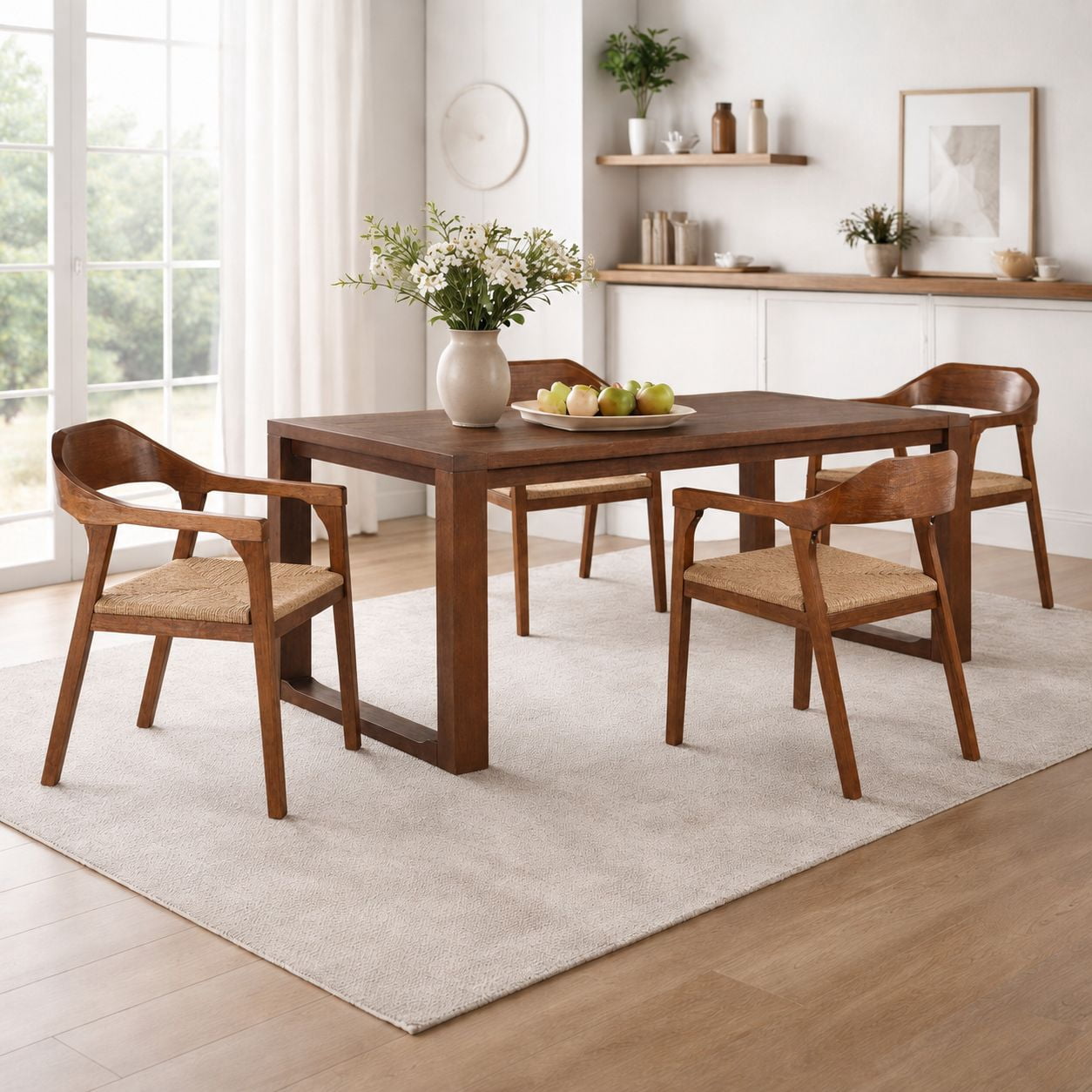 Rasmus 5pc Rush Dining Set - Chestnut Wire-Brush Finish