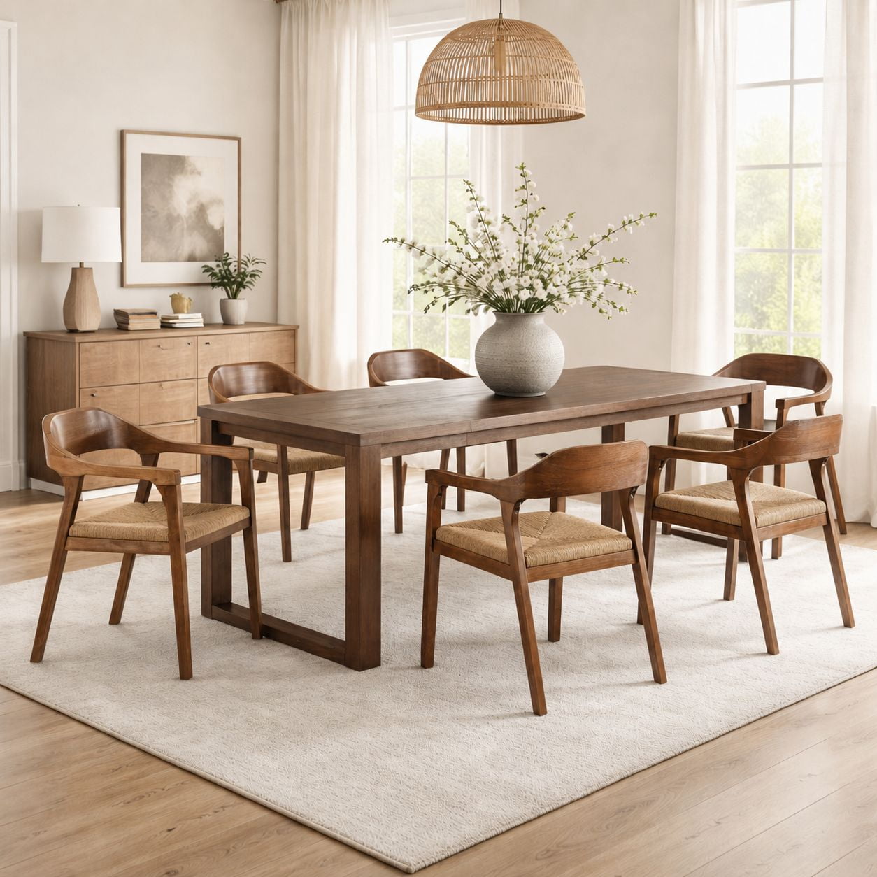 Rasmus 7pc Rush Dining Set - Chestnut Wire-Brush Finish