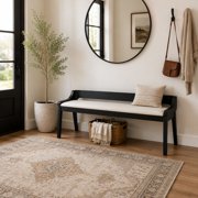 Rasmus Cream Faux Leather Wood Dining Bench - Black Finish