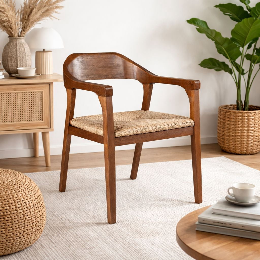 Rasmus Dining Rush Armchair - Chestnut Wire-Brush Finish
