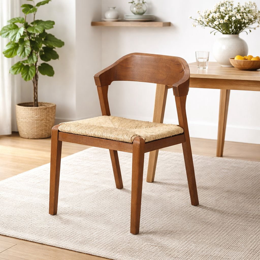 Rasmus Dining Rush Side Chair - Chestnut Wire-Brush Finish