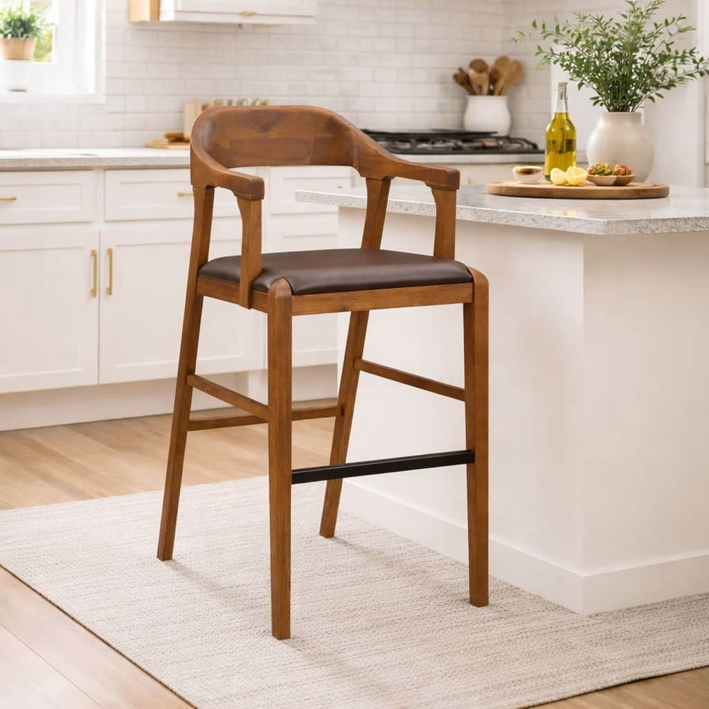 Rasmus Wood Bar Stool - Chestnut Wire-Brush Finish