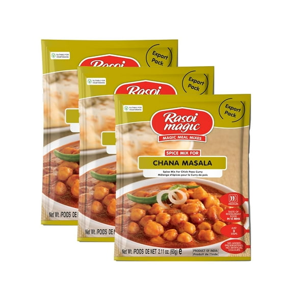 Rasoi Magic Spice Mix for Chana Masala (Pack of 3) | Ready to cook | No Added Preservatives, No Artificial Colors | Restaurant like Flavors in 15 minutes| Ready-to-cook Mix | 60g Each Packet