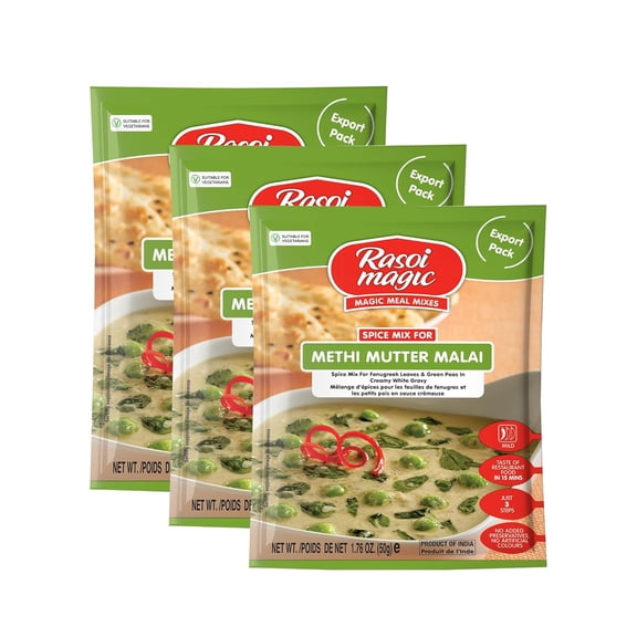 Rasoi Magic Spice Mix for Methi Mutter Malai, 50g | Ready-to-Cook | No Added Preservatives or Artificial Colours | Delicious Restaurant-Style Taste in 15 Minutes | Easy Cooking | Pack of 3