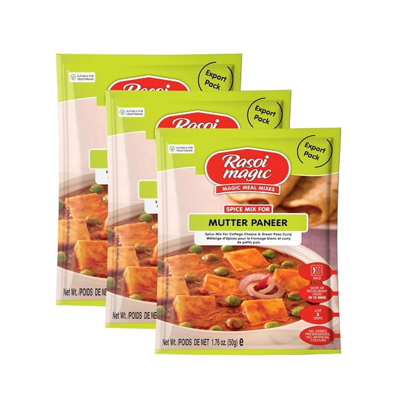 Rasoi Magic Spice Mix for Mutter Paneer (Pack of 3) | Ready to cook | No Added Preservatives, No Artificial Colors | Restaurant like Flavors in 15 minutes| Ready-to-cook Mix | 50g Each Packet
