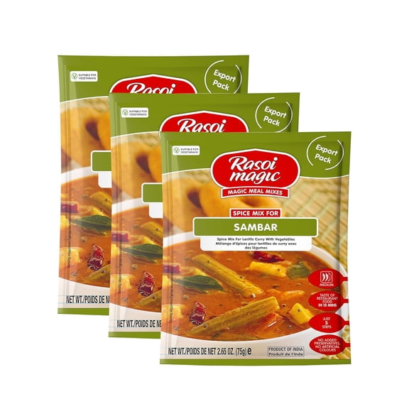 Rasoi Magic Spice Mix for Sambar (Pack of 3) | Ready to cook | No Added Preservatives, No Artificial Colors | Restaurant like Flavors in 15 minutes| Ready-to-cook Mix | 75g Each Packet