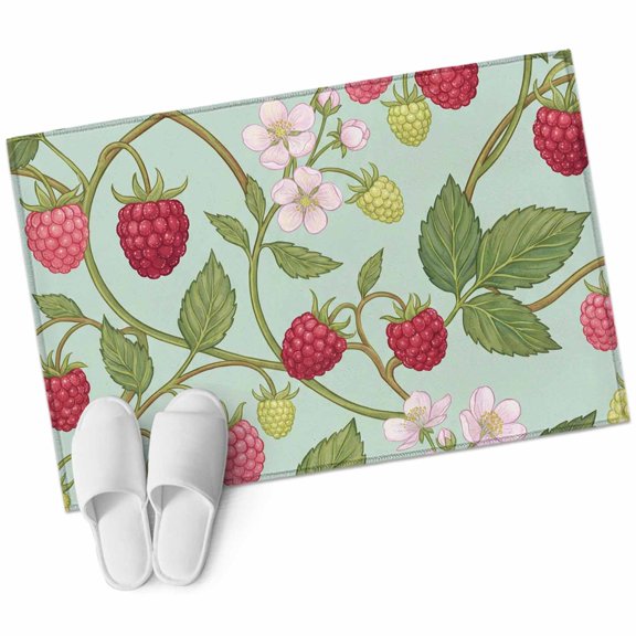 Raspberries Farmhouse Bathroom Rug Washable 2x3 Entryway Rug Non Slip Sage Green Vines Botanical Floral Front Door Mat Low Pile Indoor Doormat Throw Floor Carpet for Kitchen Bedroom Entrance