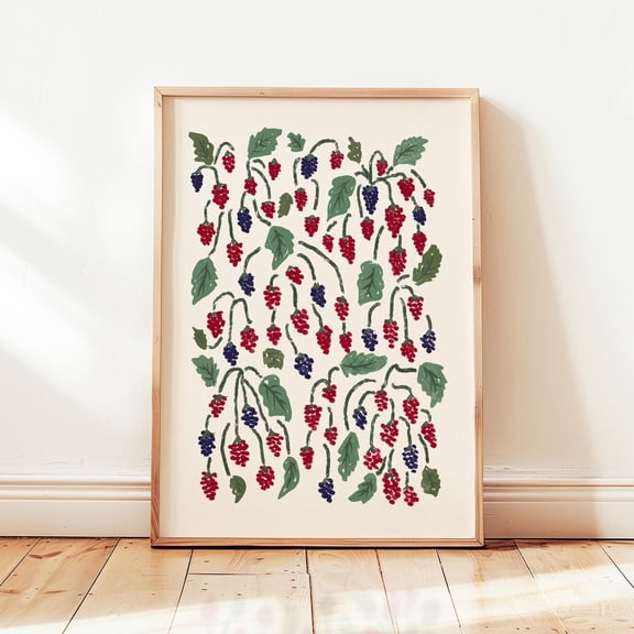 Raspberries Still Life Abstract Botanical Print, Stretched Canvas Size 12x18