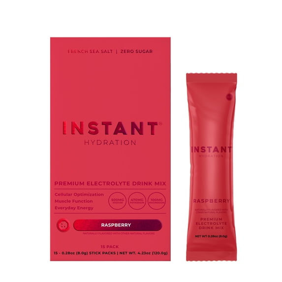 Instant Hydration Sugar Free Electrolyte Powder, Raspberry, 15 Sticks