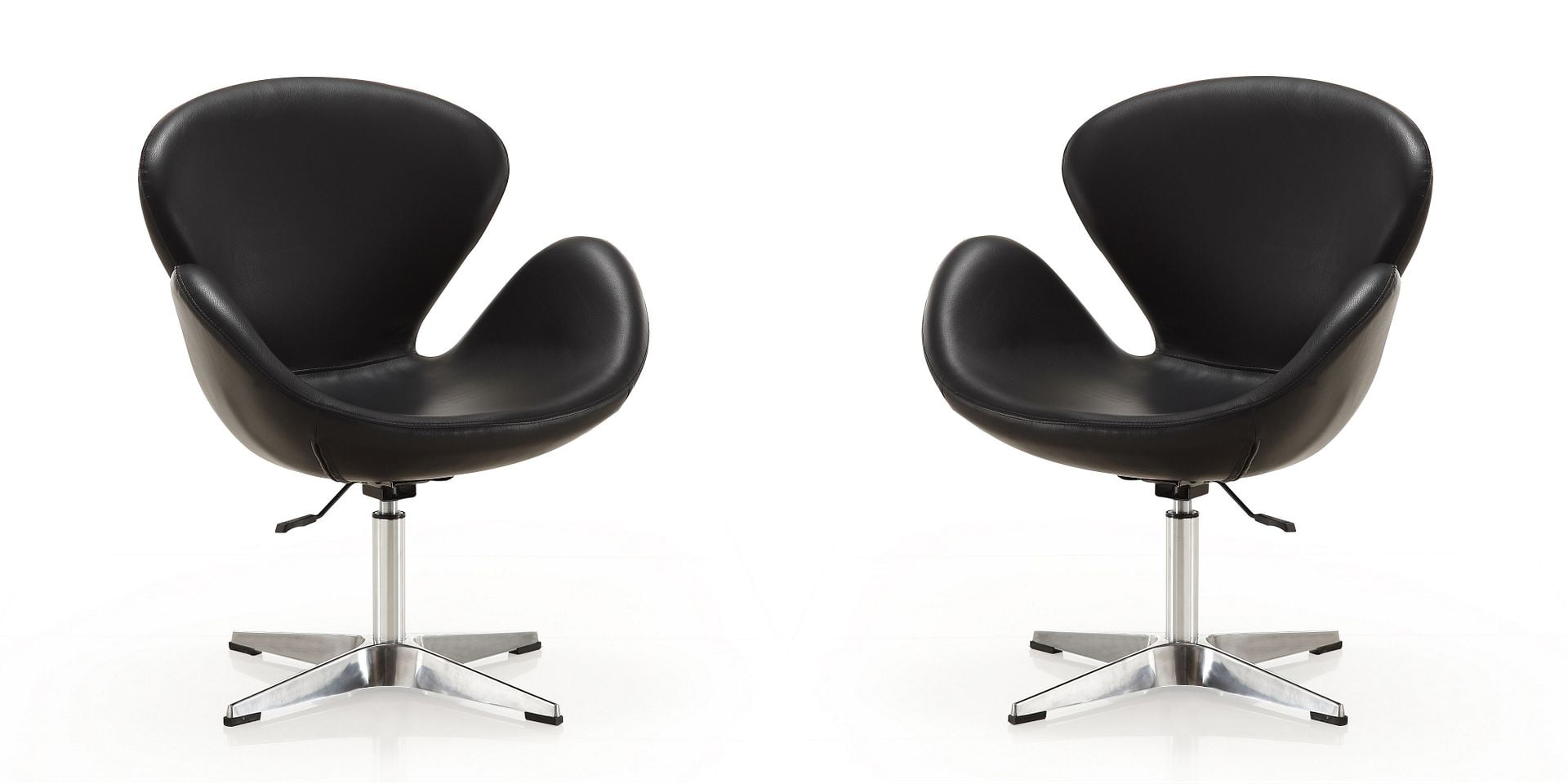 Raspberry Black Faux Leather Swivel Accent Chair Set
