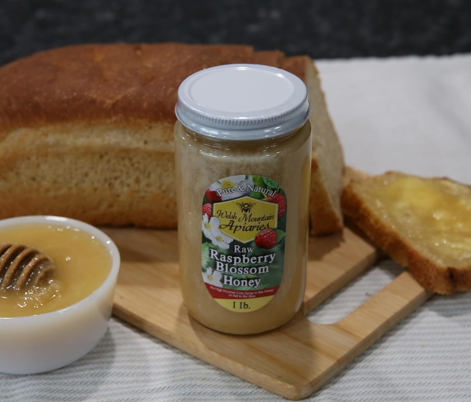 Raspberry Blossom Honey by Welsh Mountain Apiaries, Raw and Unfiltered, Wild Foraged Honey, 16 Ounce Jar