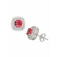 thumbnail image 1 of Raspberry CZ 5mm with White CZ Double Halo Sterling Silver Earrings, 1 of 1