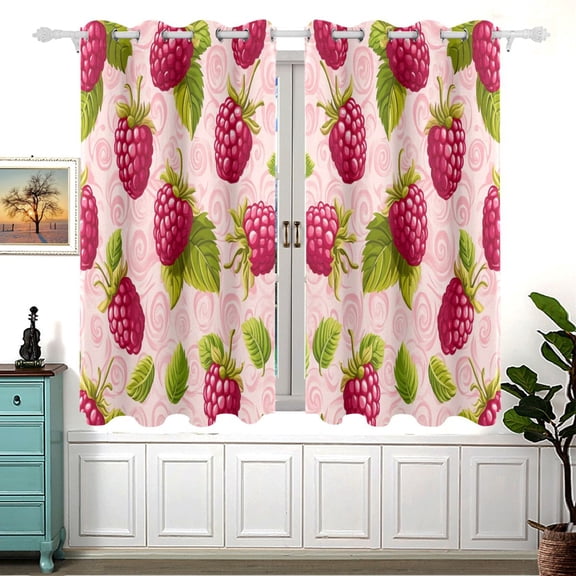 Raspberry Design on Pink Blackout Curtains for Living Room Bedroom 55W x 54L Insulated Window Drapes 2 Panels