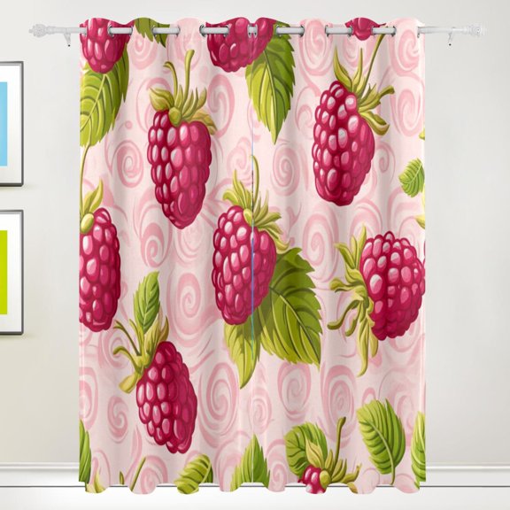 Raspberry Design on Pink Blackout Curtains for Living Room Bedroom 55W x 72/84L Insulated Window Drapes 2 Panels