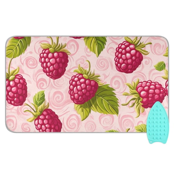 Raspberry Design on Pink Ironing Mat Blanket for Table Top Travel Portable Ironing Board Pad 47.2x27.6 Inch