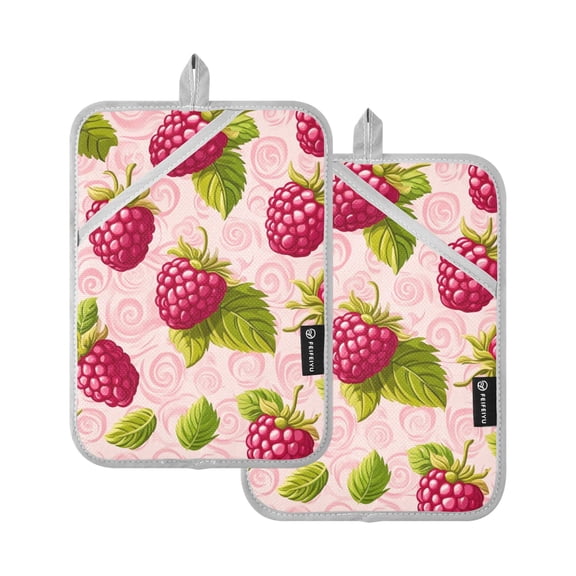 Raspberry Design on Pink Oven Mitts Pot Holders 2 pcs Heat Resistant for Kitchen Baking Grilling