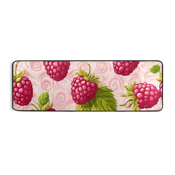 Raspberry Design on Pink Runner Rug for Hallways Kitchen Non Slip 2'x 6' Washable Hall Carpet for Bedroom Entryway Laundry Room