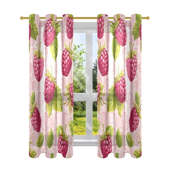 Raspberry Design on Pink Semi Sheer Curtains for Living Room Bedroom Set of 2 Insulated Window Drapes
