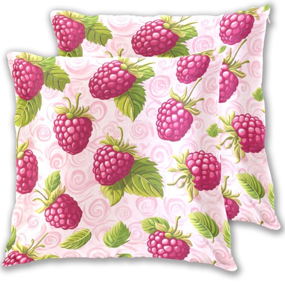 Raspberry Design on Pink Throw Pillow Covers 16x16 Inch 2 Packs Decorative Square for Living Room Couch Bed Sofa