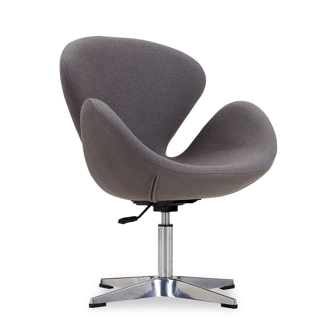 Gray Leather and Fabric Swivel Chair with Metal Base