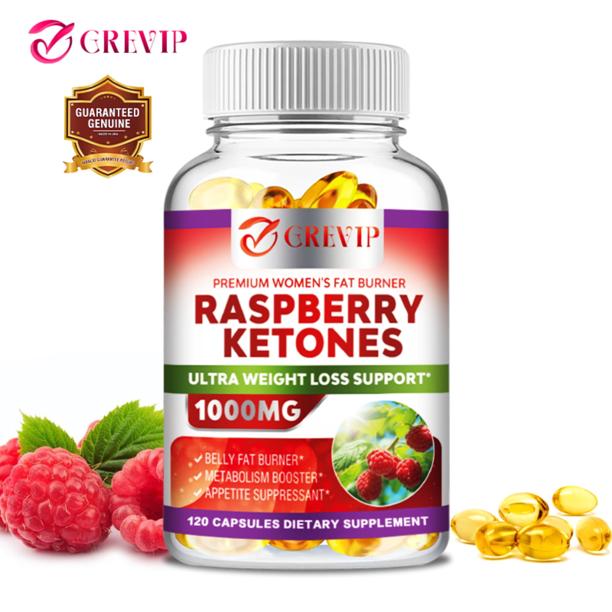 Raspberry Ketones 1000mg - Weight Loss Support, Suppress Appetite, Liver Detox - 120 Capsules