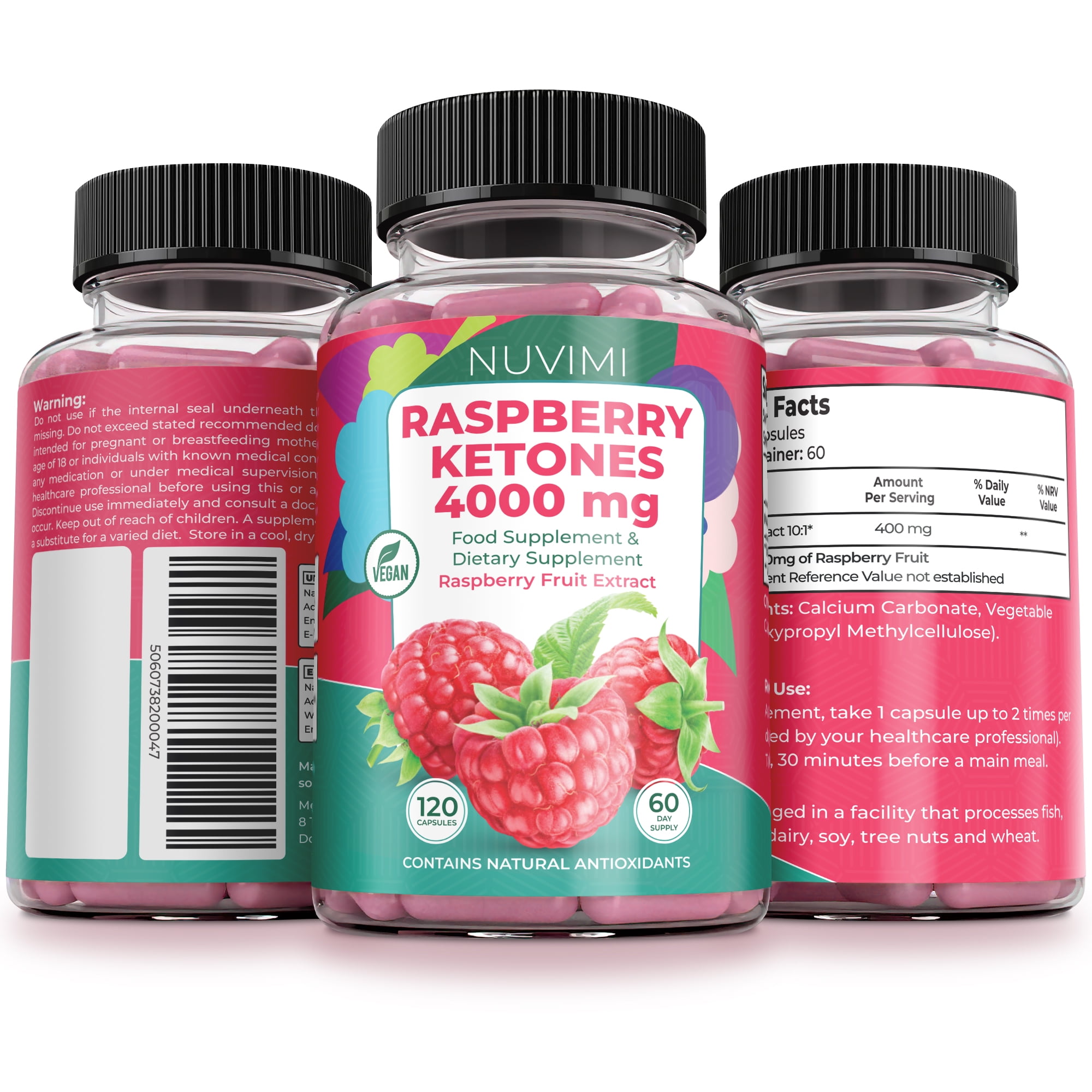 Raspberry Ketones Dietary Supplement 4000 mg 120 Vegan Capsules
