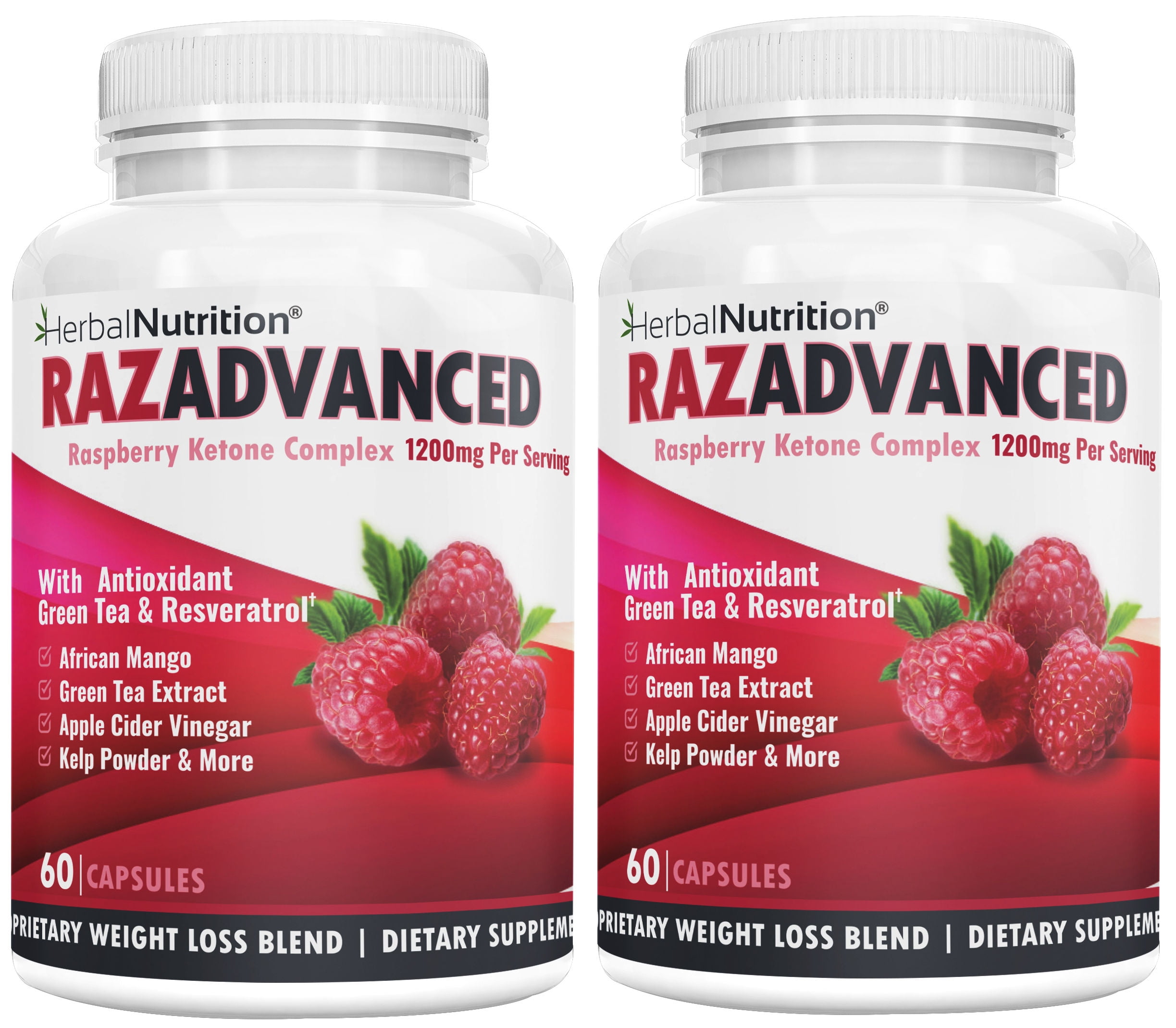 Raspberry Ketones Weight Loss Complex Two Bottle Pack 60 Count 1200mg Per Serving All Natural Super Antioxidants
