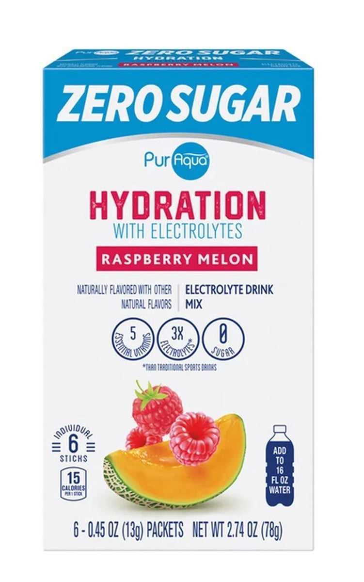 Raspberry Melon Raspberry Melon Flavored Sugar Free Hydration Drink Mix Sticks, PurAqua ...