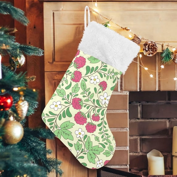 Raspberry Pattern Large Christmas Stockings, Hanging Xmas Stockings Candy Fireplace Stocking Hanging Tag with Crystal Velvet for Family Holiday Christmas Party Decorations,17.7"