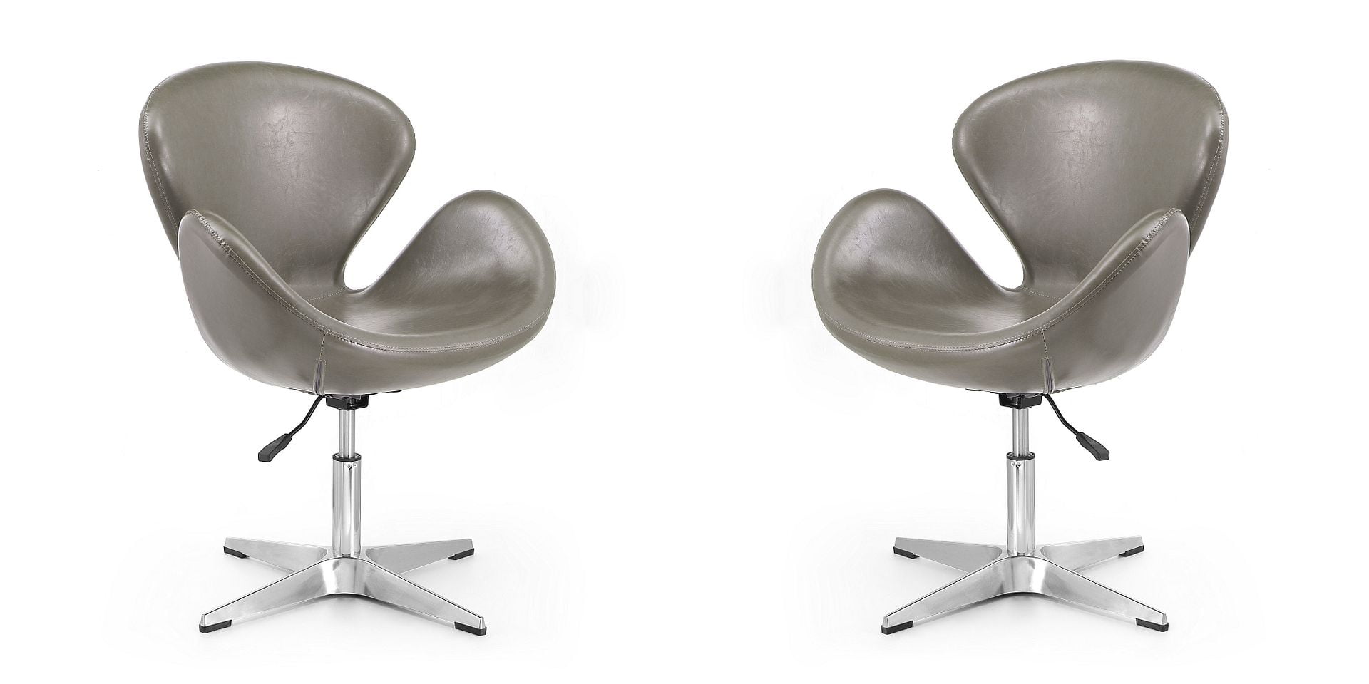 Pebble Faux Leather Swivel Accent Chair in Polished Chrome