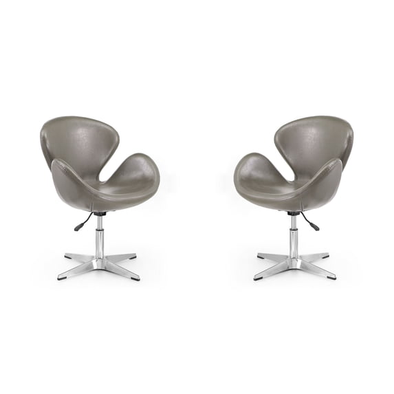 Raspberry Pebble and Polished Chrome Faux Leather Adjustable Swivel Chair (Set of 2)