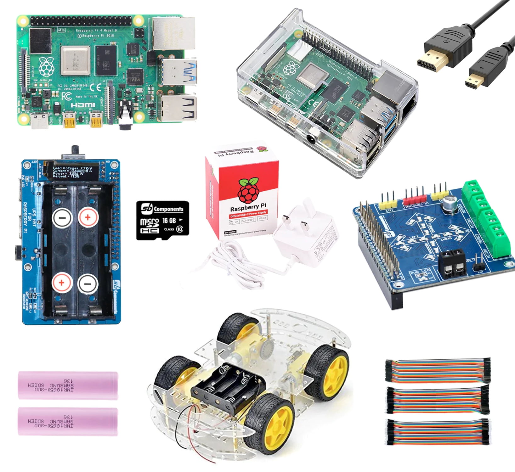 Raspberry Pi 4 DIY Car Kit with Motorshield and 4-Wheel Robot Smart Car ...