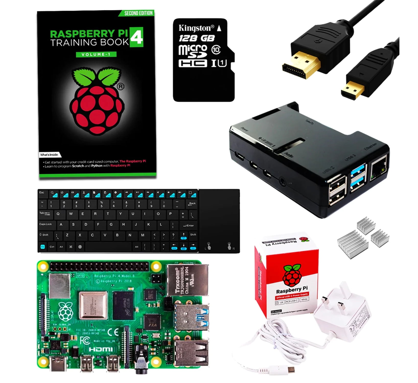 Raspberry Pi 4 Starter Kit with Training Book Wireless Keyboard