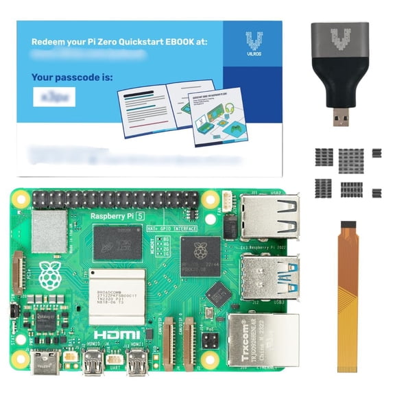 Raspberry Pi 5-8GB RAM with Vilros Heatsink Set,HDMI Adapter & Camera Cable Adapter