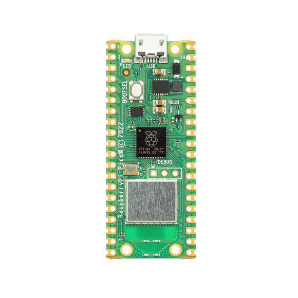 Raspberry Pi Pico W Wireless RP2040 Microcontroller Development Board with 2,4GHz 802.11n Wi-Fi, Dual-Core ARM Cortex M0+ Processor, 264KB SRAM, 2MB Flash Memory, and 26 Multifunction I/O Pins