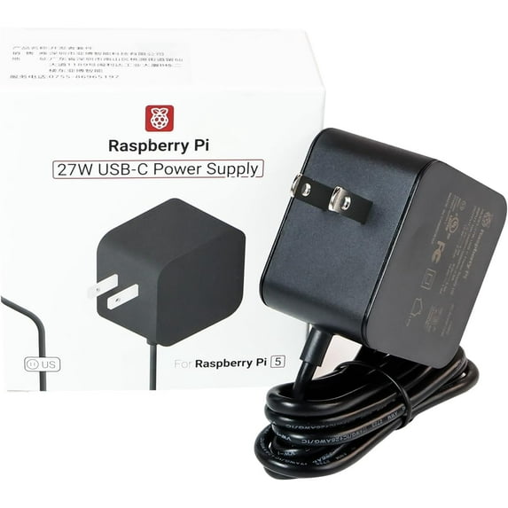 Raspberry Pi SC1158 Power Adapter Pi5 Official Original 27W Power PD Adapter USB-C 5.1V5A Type-C Interface (Black)