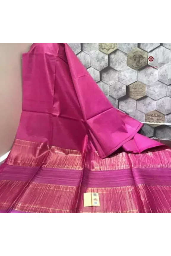 Raspberry Pink Pure Tussar by Ghicha Staple Saree