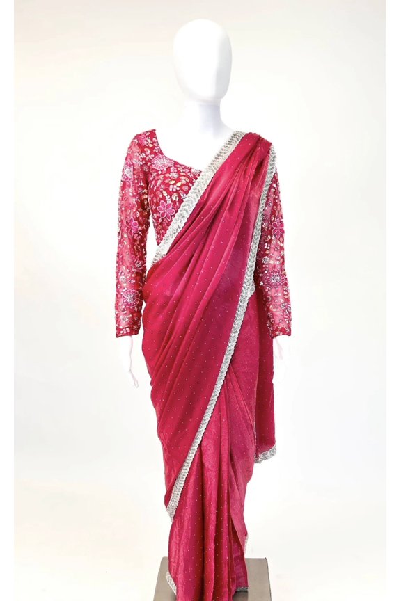 Raspberry Readymade Saree