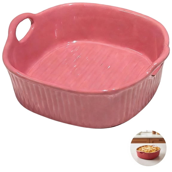 Raspberry Red Ceramic Baking Dish, 7.3x6.7" Oven/Microwave/Air Fryer Safe Lasagna Pan with Dual Handles, Non-Stick Ribbed Bottom, 650ml, Versatile for Roasting & Toasting