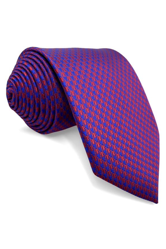 Raspberry Red Mens Tie Necktie for Men Houndstooth Wedding for Suit Jacket Medium 57.5"