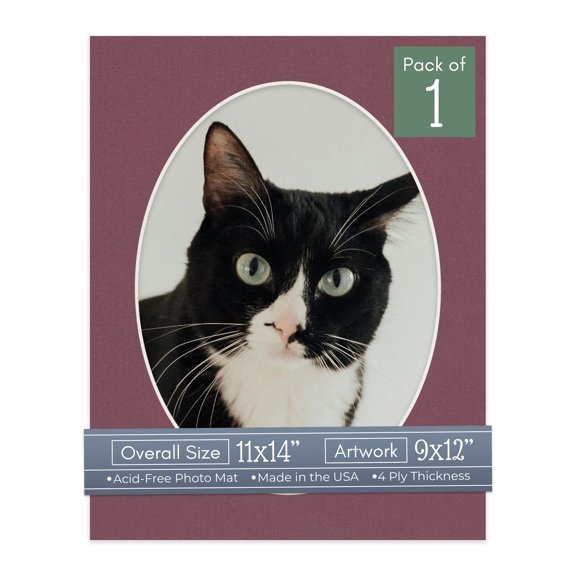 Raspberry Red Picture Frame Mat for 11x14 Frames - Oval Opening for 9x12 Photos - 1 Mat