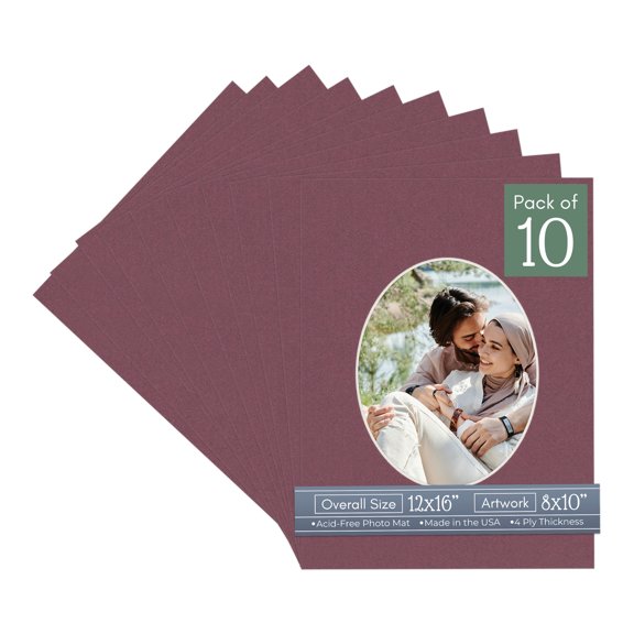 Raspberry Red Picture Frame Mat for 12x16 Frames - Oval Opening for 8x10 Photos - 10 Mats