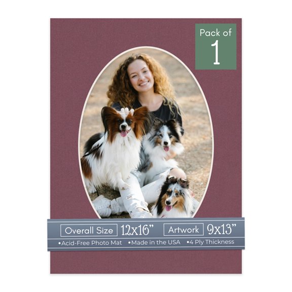 Raspberry Red Picture Frame Mat for 12x16 Frames - Oval Opening for 9x13 Photos - 1 Mat