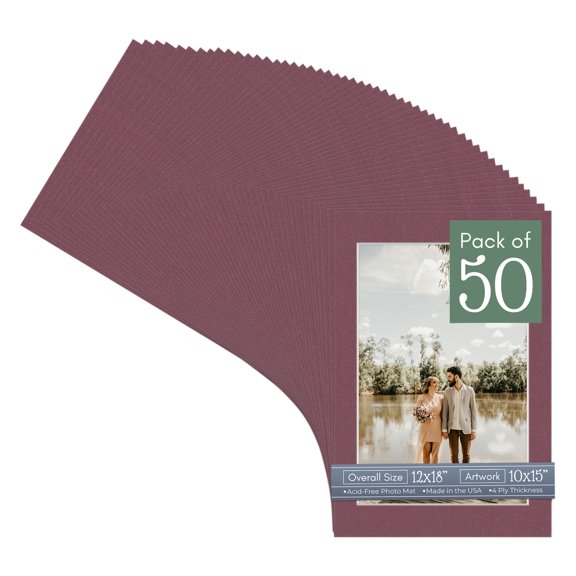 Raspberry Red Picture Frame Mat for 12x18 Frames - Fits 10x15 Photos - 50 Mats