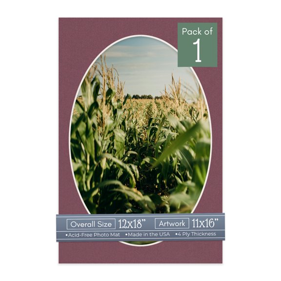 Raspberry Red Picture Frame Mat for 12x18 Frames - Oval Opening for 11x16 Photos - 1 Mat